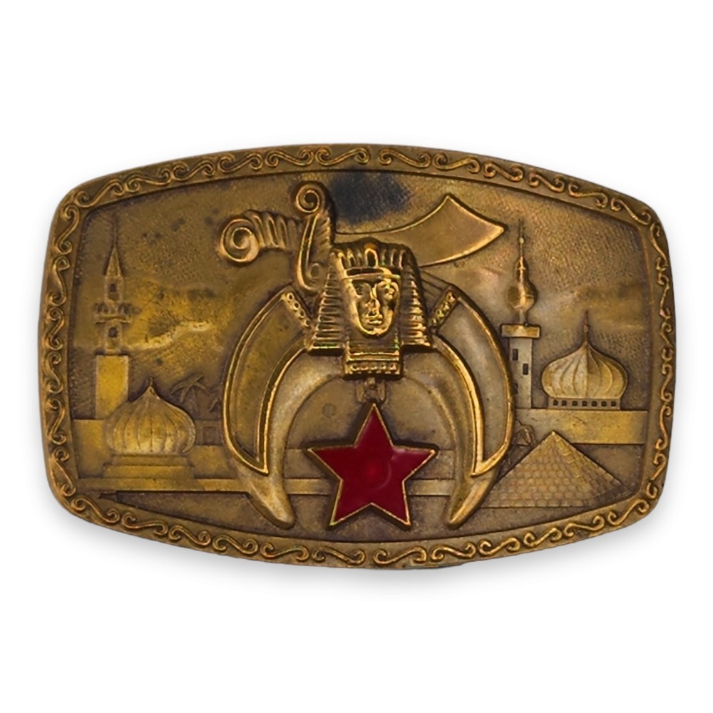 Harry Klitzner Belt Buckle Brass Gold 1981 Shriners Scimitar Star Masonic